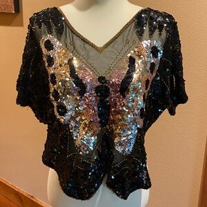 RETRO Sequin Butterfly Top - Black and Gold